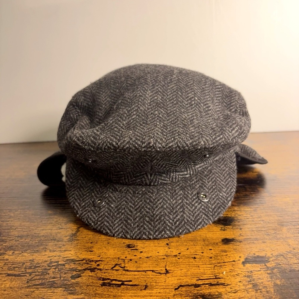 Wigens Wool Herringbone Snap Flap Cap Mens M / L (7 1/4) EU‎ 58 Gray Lined